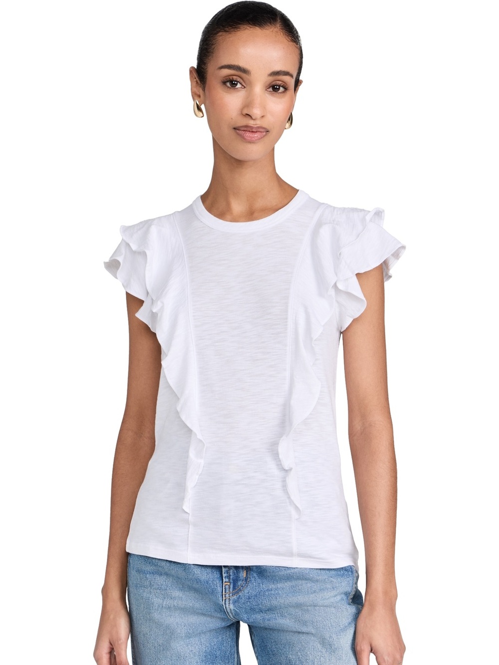 Veronica beard white Bea ruffled short sleeve t shirt size large ruffled basic - Picture 8 of 8